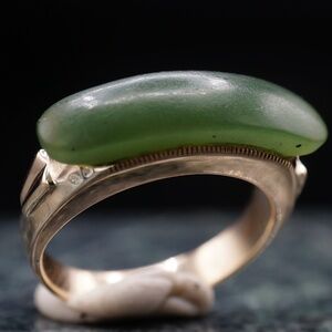 c.1950 Mid Century Modern Nephrite Jade Saddle Ring 14k sz5.5